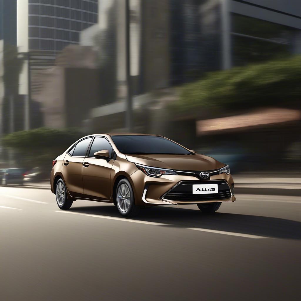 Corolla Altis 2017 màu nâu vàng di chuyển trên đường phố