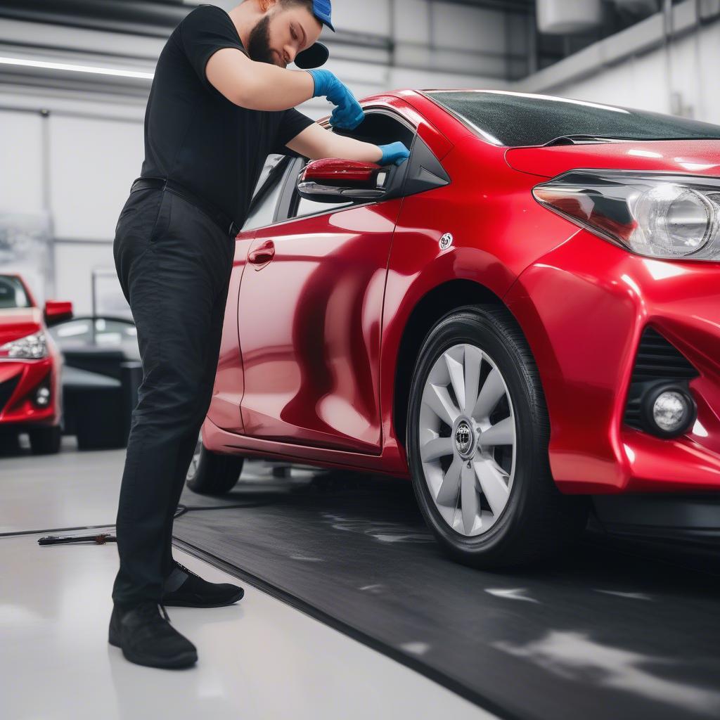 Đánh bóng xe hơi Yaris tại Toyota Xuân Phương