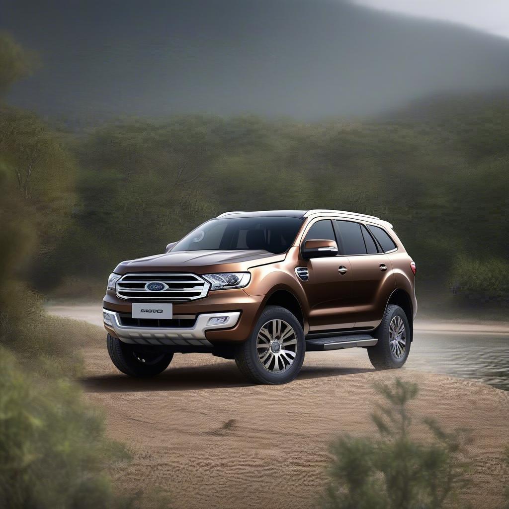 Ford Everest 2018 Ngoại Thất: Hiển thị hình ảnh ngoại thất của Ford Everest 2018, tập trung vào thiết kế mạnh mẽ, lưới tản nhiệt hình thang ngược và các đường nét góc cạnh.