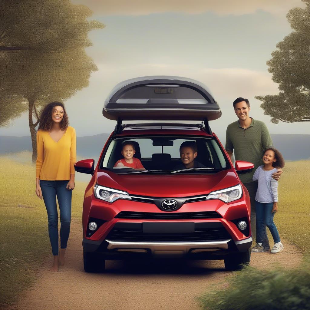 Gia đình hạnh phúc bên chiếc Toyota RAV4 7 chỗ, tận hưởng chuyến đi thoải mái.