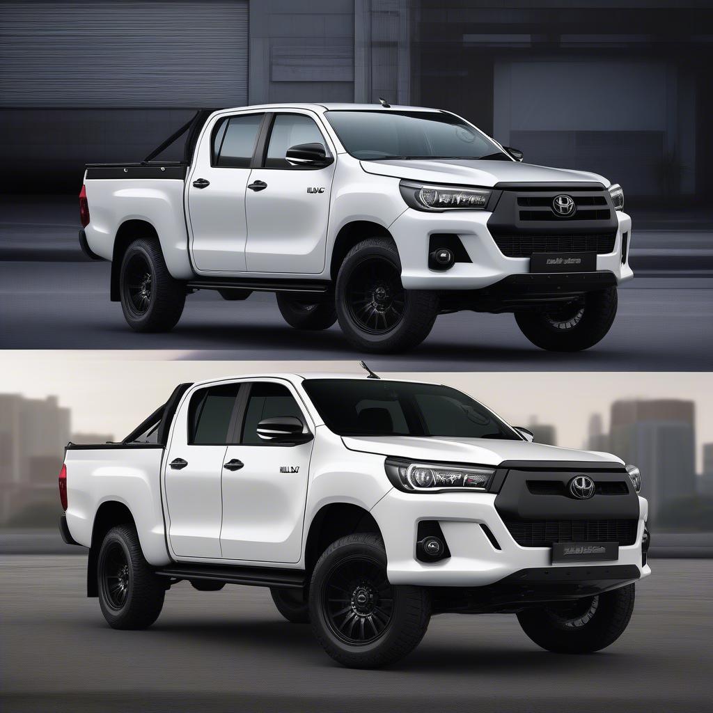 Gói độ Hilux thành thị tập trung nâng cấp tính thẩm mỹ với nắp thùng, đèn LED, body kit và hệ thống âm thanh cao cấp.