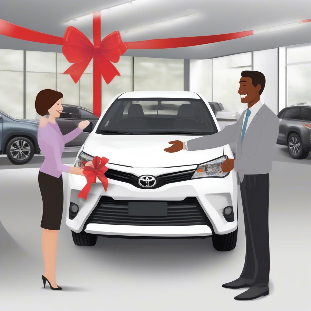 Khách hàng hài lòng nhận xe Toyota mới