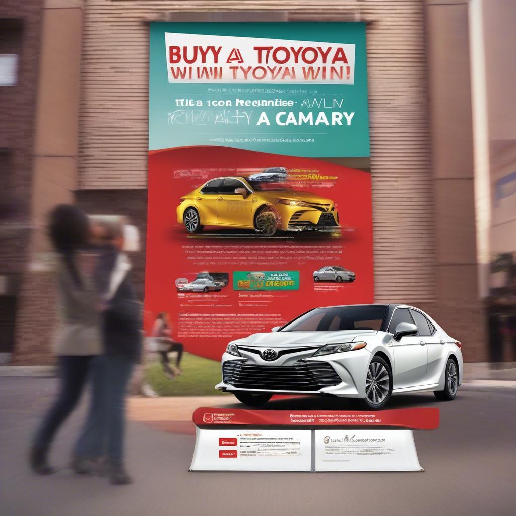 Hình ảnh banner quảng cáo chương trình khuyến mãi mua xe Toyota trúng Camry.