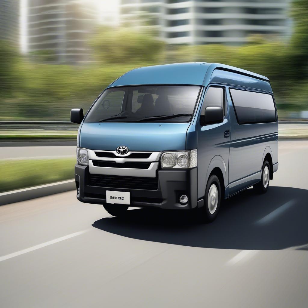 Lái thử Toyota Hiace 2015:  Tài xế đang lái thử xe trên đường.