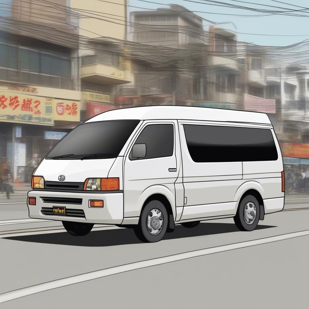 Hình ảnh người đang lái xe Toyota Hiace 2000 một cách an toàn