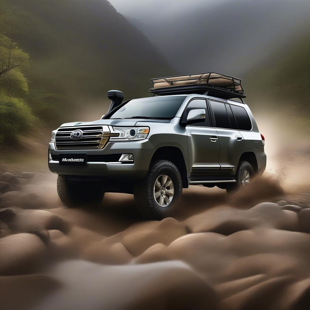 Hình ảnh chiếc Land Cruiser đang vượt địa hình offroad hiểm trở