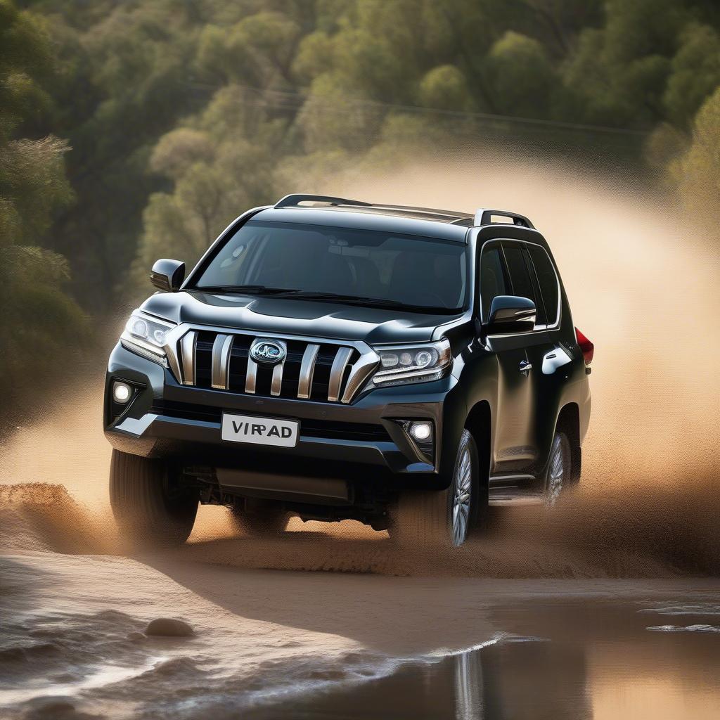 Land Cruiser Prado VX 2020 vượt địa hình off-road hiểm trở, thể hiện khả năng vận hành mạnh mẽ.