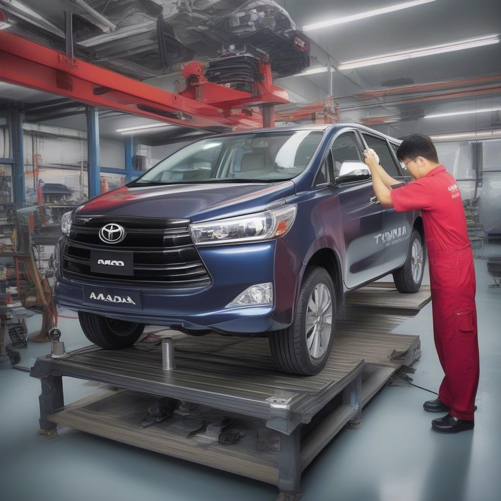 Lắp đặt phuộc Amada Innova tại Toyota Xuân Phương