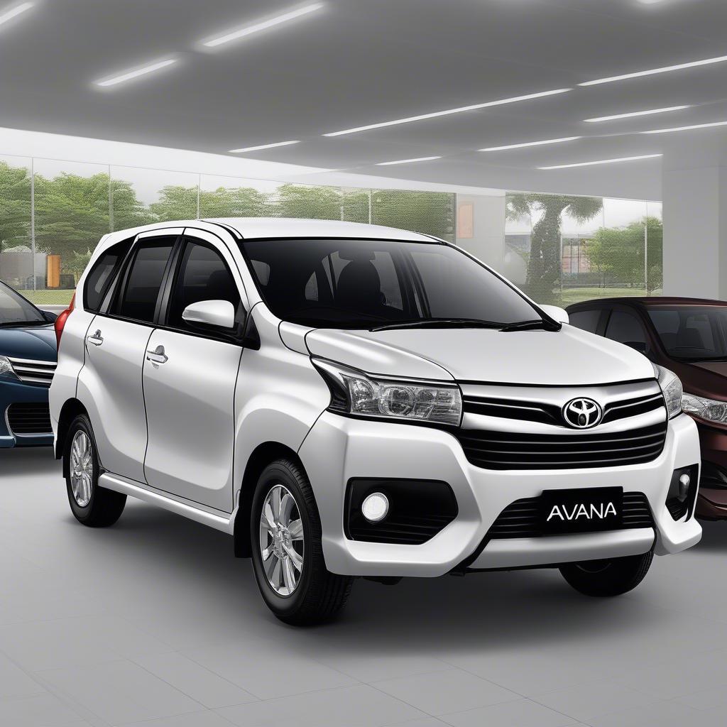 Hình ảnh người dùng đang xem xét và lựa chọn phiên bản Toyota Avanza tại đại lý.