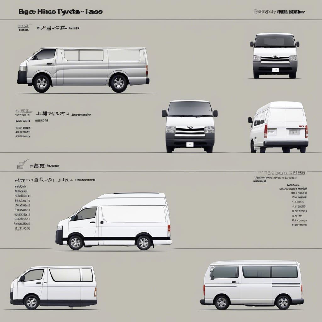 So sánh kích thước các phiên bản Toyota Hiace