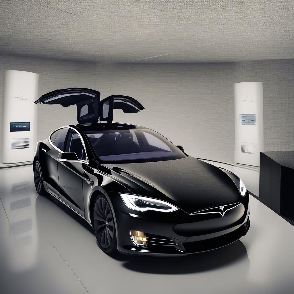 Tesla Model S với công nghệ tiên tiến, màn hình cảm ứng lớn và nội thất sang trọng.