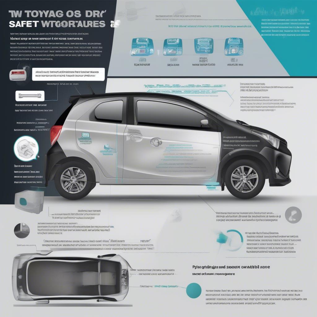 Các tính năng an toàn nổi bật của Toyota Wigo: Hệ thống phanh ABS, túi khí, camera lùi.