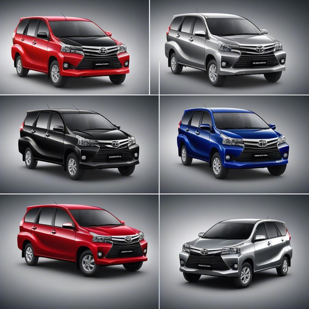 Hình ảnh Toyota Avanza 2019 với các màu sắc khác nhau, giúp người xem dễ dàng so sánh và lựa chọn