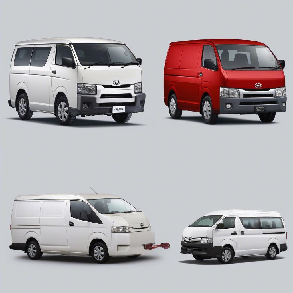 So sánh Toyota Hiace màu đỏ và trắng