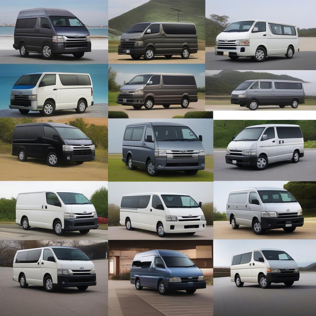 Các phiên bản Toyota Hiace nhập khẩu với thiết kế đa dạng, đáp ứng nhu cầu khách hàng.