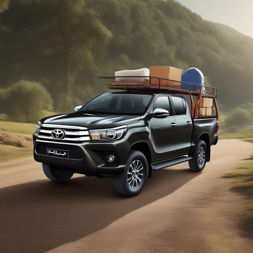 Hình ảnh Toyota Hilux 2018 chở hàng hóa và chở gia đình, thể hiện tính đa dụng của xe.