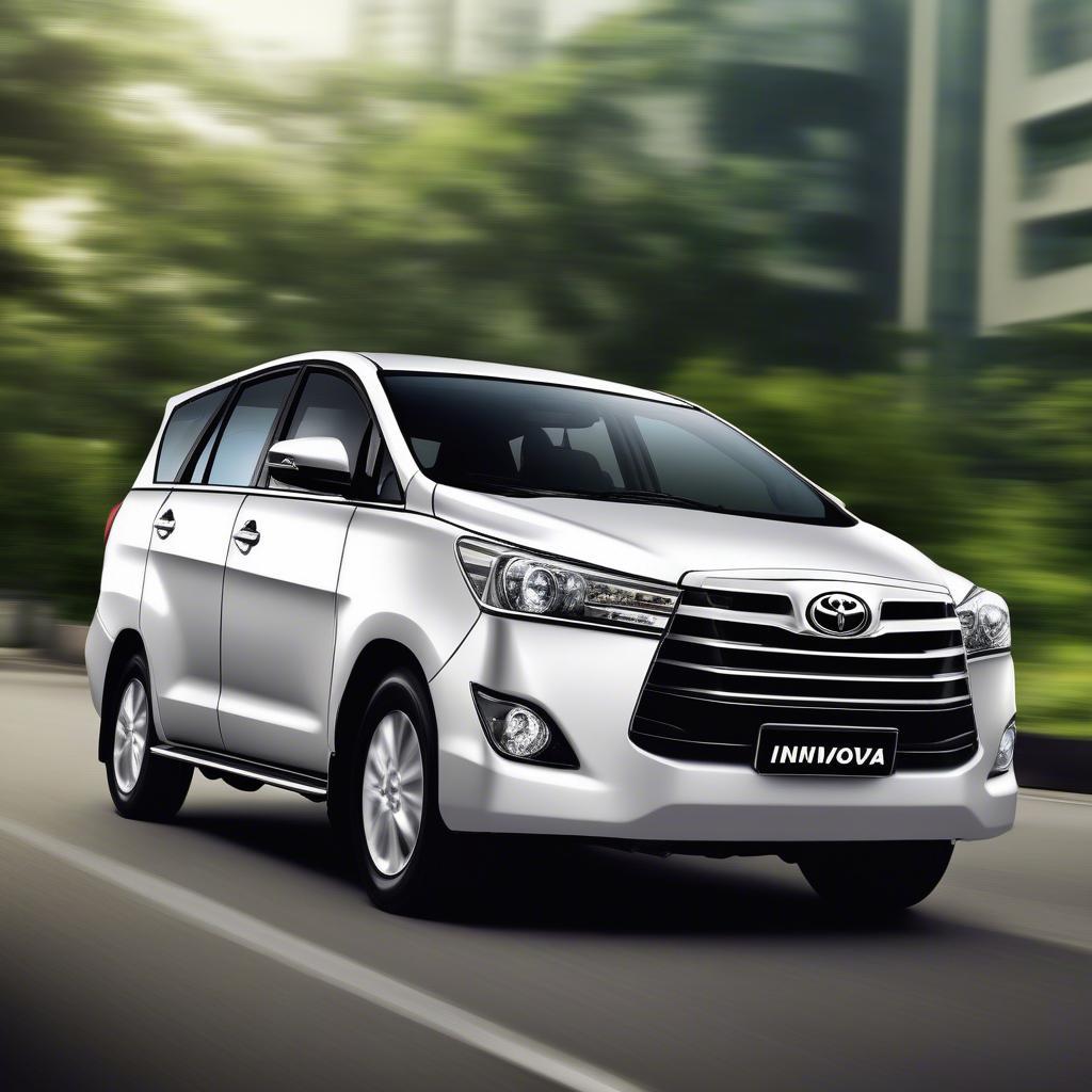 Ngoại thất Toyota Innova 2014: Kiểu dáng mạnh mẽ, sang trọng với lưới tản nhiệt mạ chrome và cụm đèn pha halogen.