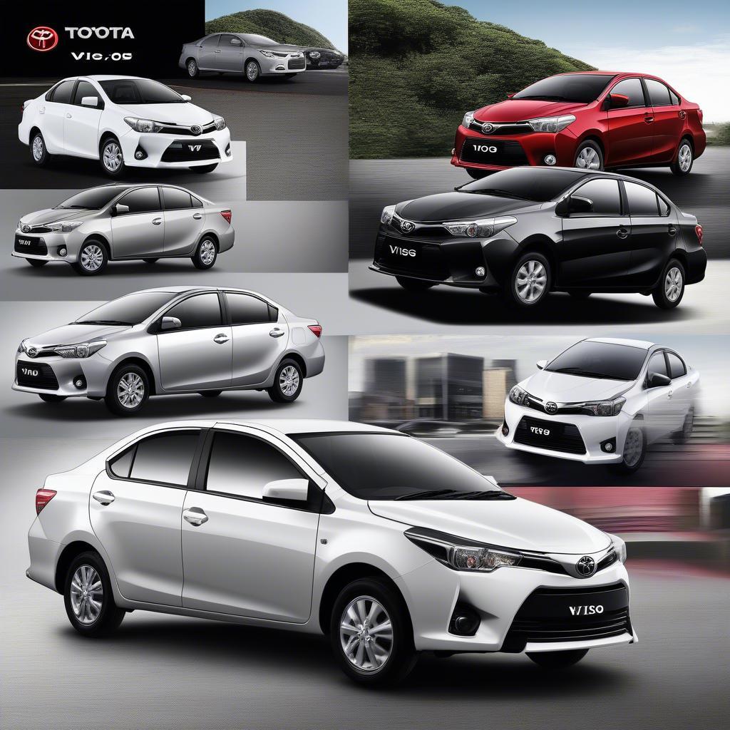 Hình ảnh Toyota Vios với các màu sắc khác nhau: Trắng, đen, bạc, đỏ, xám