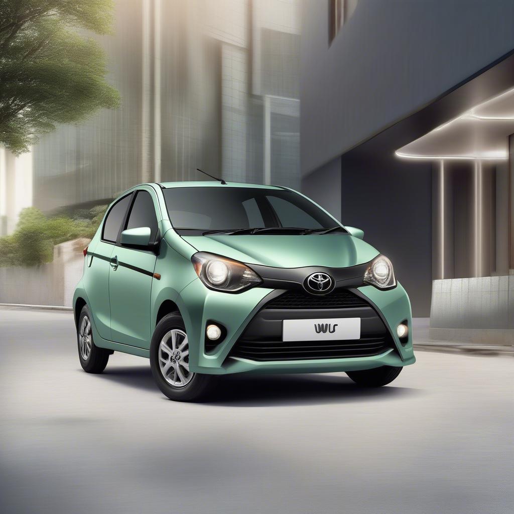 Đầu xe Toyota Wigo với thiết kế hiện đại, lưới tản nhiệt nhỏ gọn và cụm đèn pha halogen.