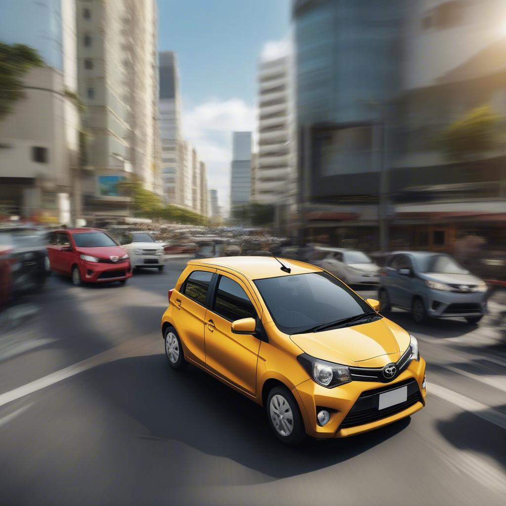 Toyota Wigo nhập khẩu di chuyển trong đô thị đông đúc