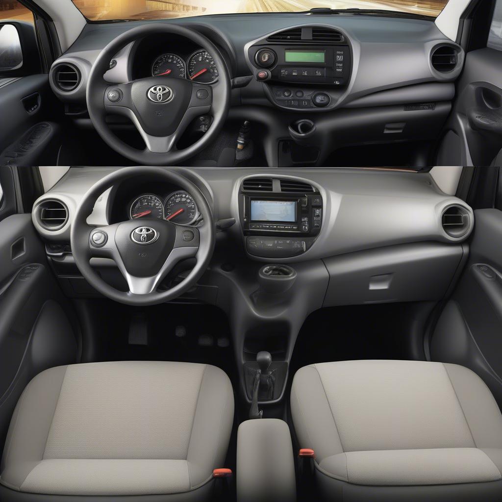 Toyota Wigo ưu nhược điểm: Hình ảnh minh họa tổng quan về nội ngoại thất, không gian bên trong và khả năng vận hành của xe, làm nổi bật cả ưu điểm và nhược điểm.