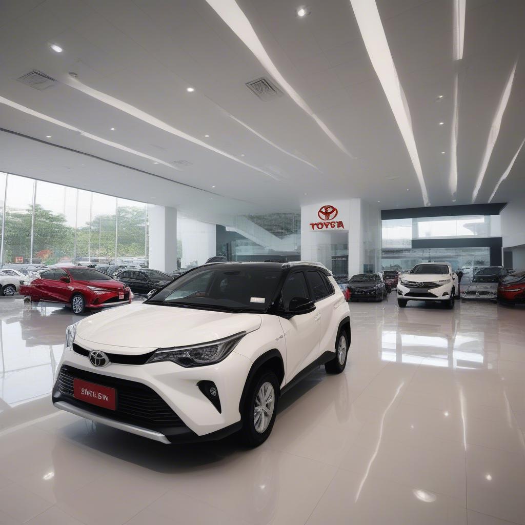 Hình ảnh showroom Toyota Xuân Phương với nhiều mẫu xe Toyota mới.