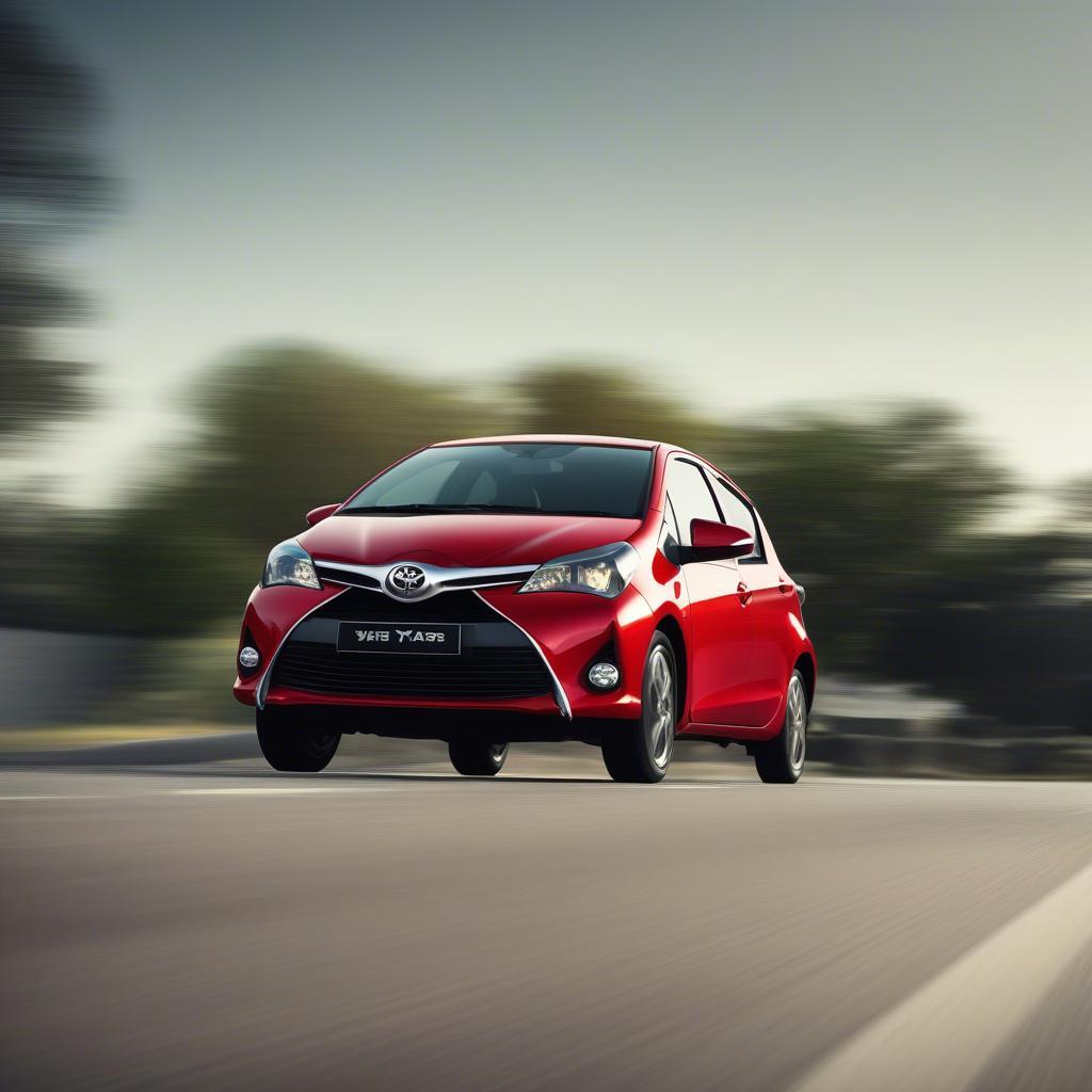 Toyota Yaris 2015 Cũ Màu Đỏ Đang Di Chuyển