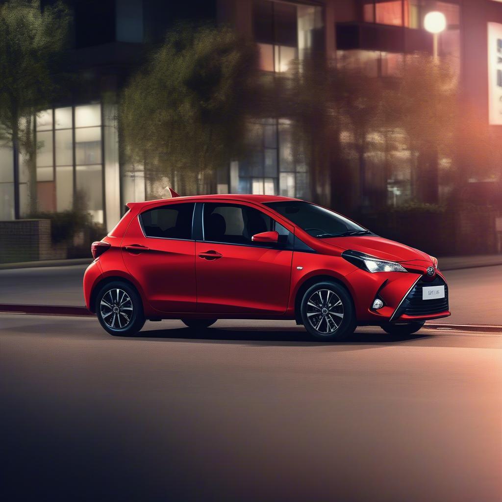 Toyota Yaris 2019 màu đỏ đậu trên đường.