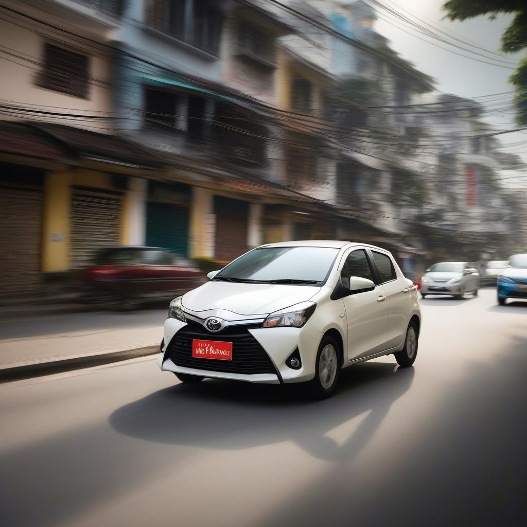 Xe Toyota Yaris cũ di chuyển trên đường phố Hải Phòng