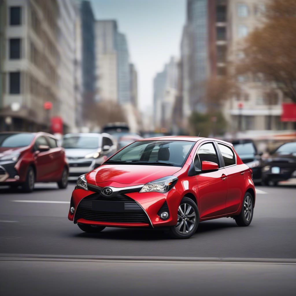 Toyota Yaris đỏ nổi bật trên phố