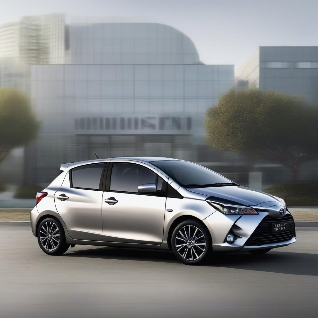 Chiếc Toyota Yaris với ăng ten vây cá mập chính hãng, thể hiện sự hiện đại và thể thao.