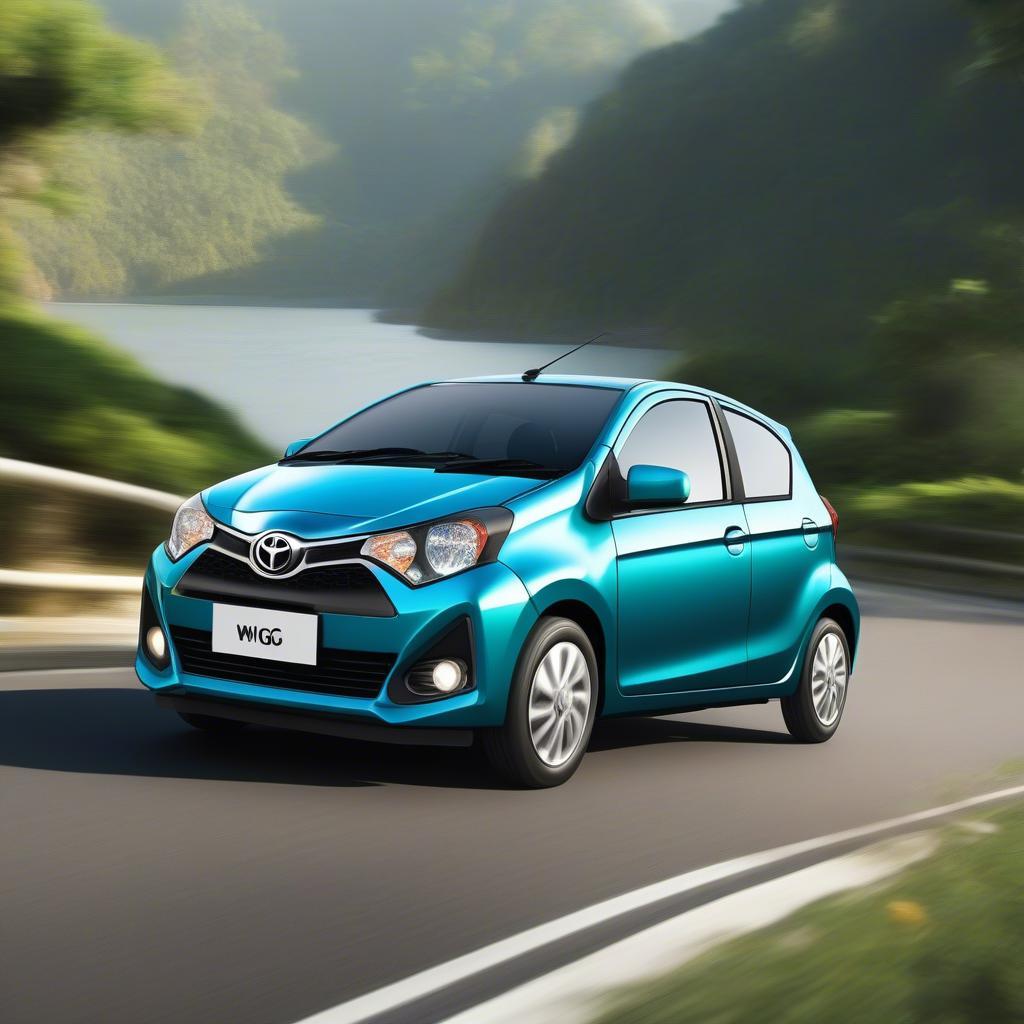 Ưu điểm của Toyota Wigo - Hình ảnh chiếc Wigo đang di chuyển trên đường, nhấn mạnh tính năng tiết kiệm nhiên liệu và thiết kế trẻ trung.