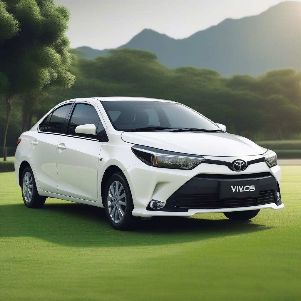 Xe Toyota Vios 2020 màu trắng đậu trên nền cỏ xanh mướt